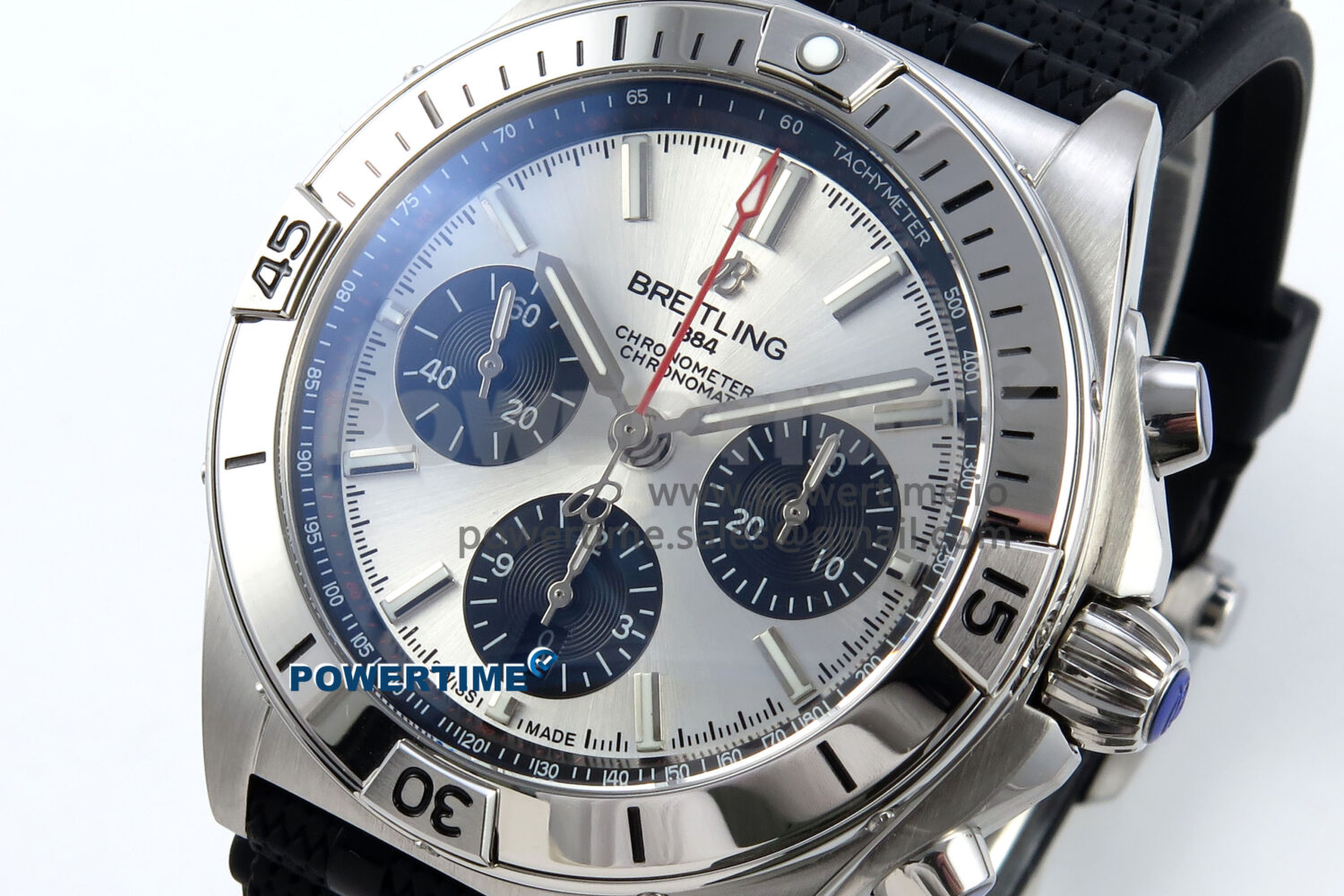 Chronomat B01 42mm SS TF 1:1 Best Edition Silver/Black Dial on Black Rouleaux Strap A7750 V2 - Image 3