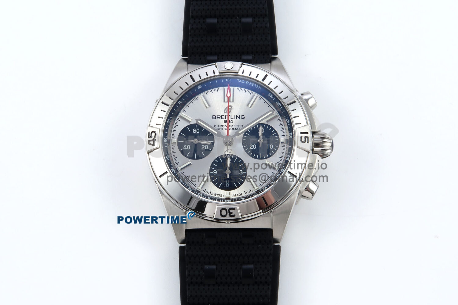 Chronomat B01 42mm SS TF 1:1 Best Edition Silver/Black Dial on Black Rouleaux Strap A7750 V2 - Image 1