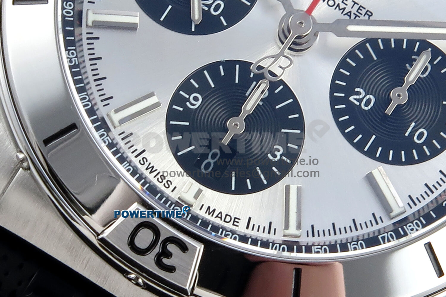 Chronomat B01 42mm SS TF 1:1 Best Edition Silver/Black Dial on Black Rouleaux Strap A7750 V2 - Image 5