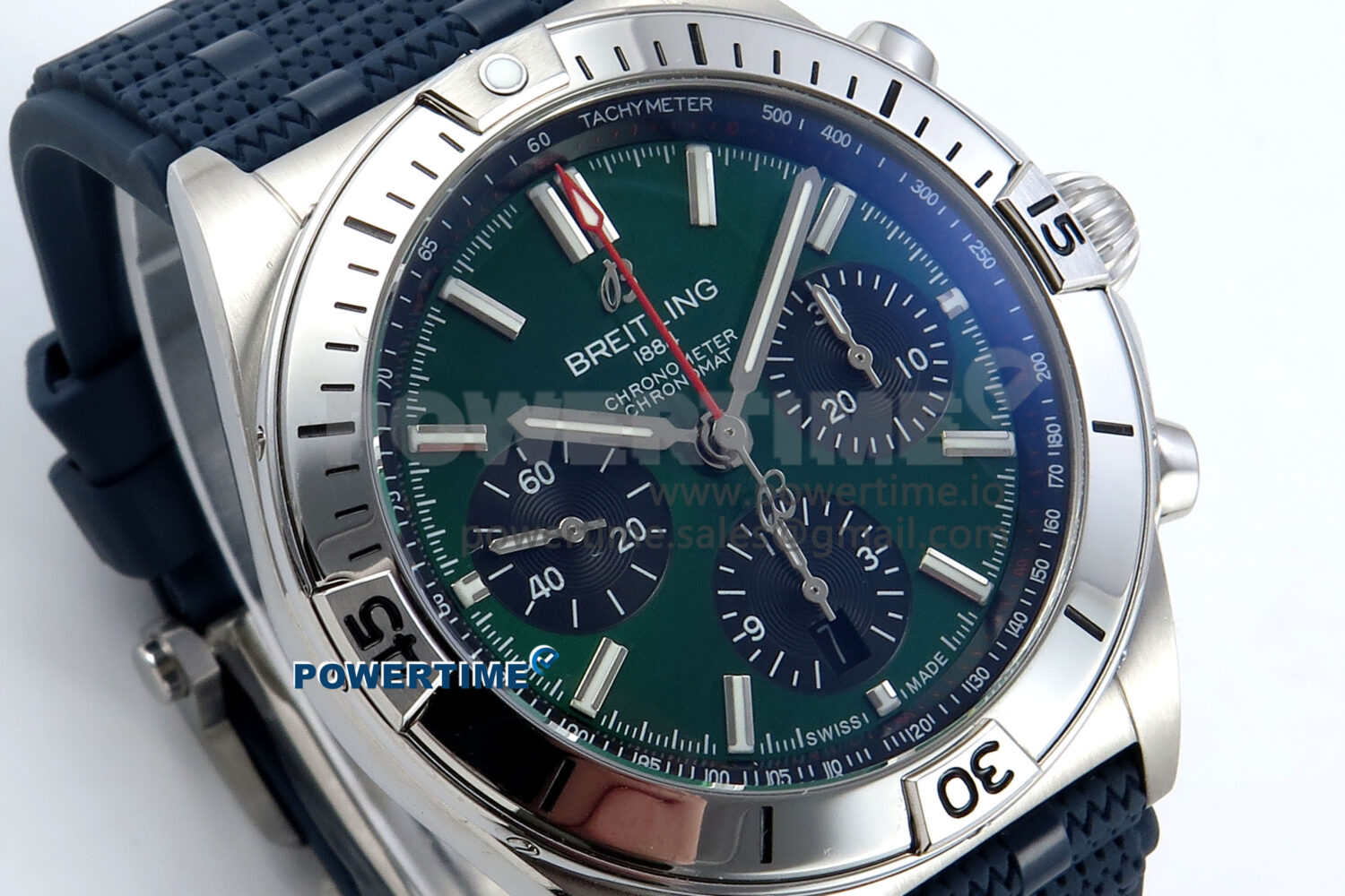 Chronomat B01 42mm SS TF 1:1 Best Edition Green/Black Dial on Blue Rouleaux Strap A7750 V2 - Image 2