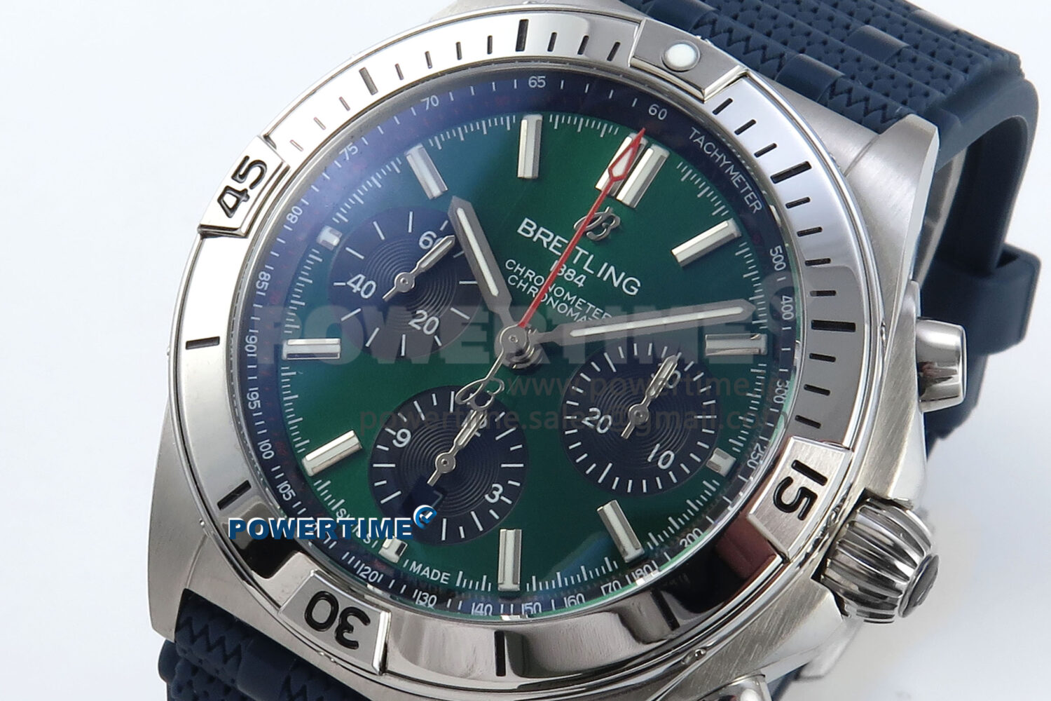 Chronomat B01 42mm SS TF 1:1 Best Edition Green/Black Dial on Blue Rouleaux Strap A7750 V2 - Image 3