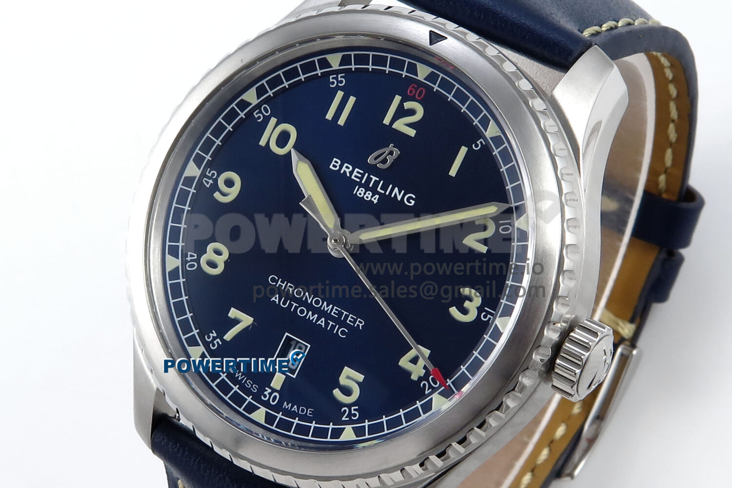 Navitimer 8 Automatic 41mm SS TF 1:1 Best Edition Blue Dial on Blue Leather Strap A2824 - Image 3