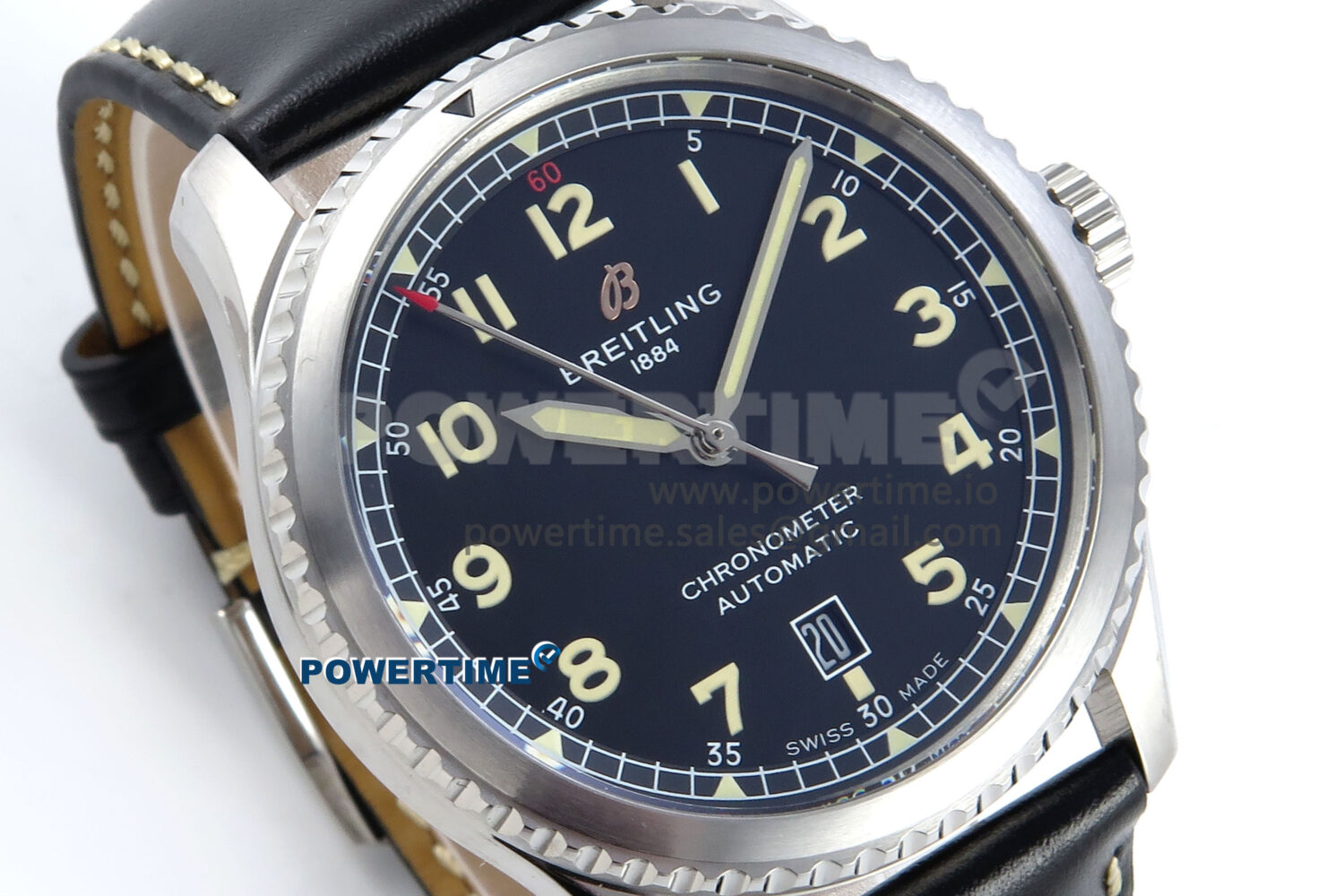 Navitimer 8 Automatic 41mm SS TF 1:1 Best Edition Black Dial on Black Leather Strap A2824 - Image 2