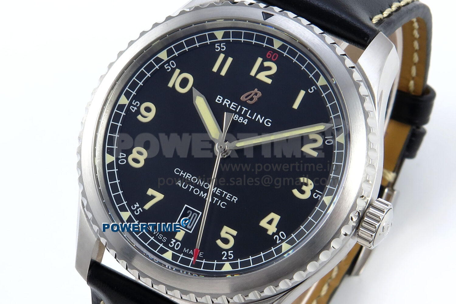 Navitimer 8 Automatic 41mm SS TF 1:1 Best Edition Black Dial on Black Leather Strap A2824 - Image 3