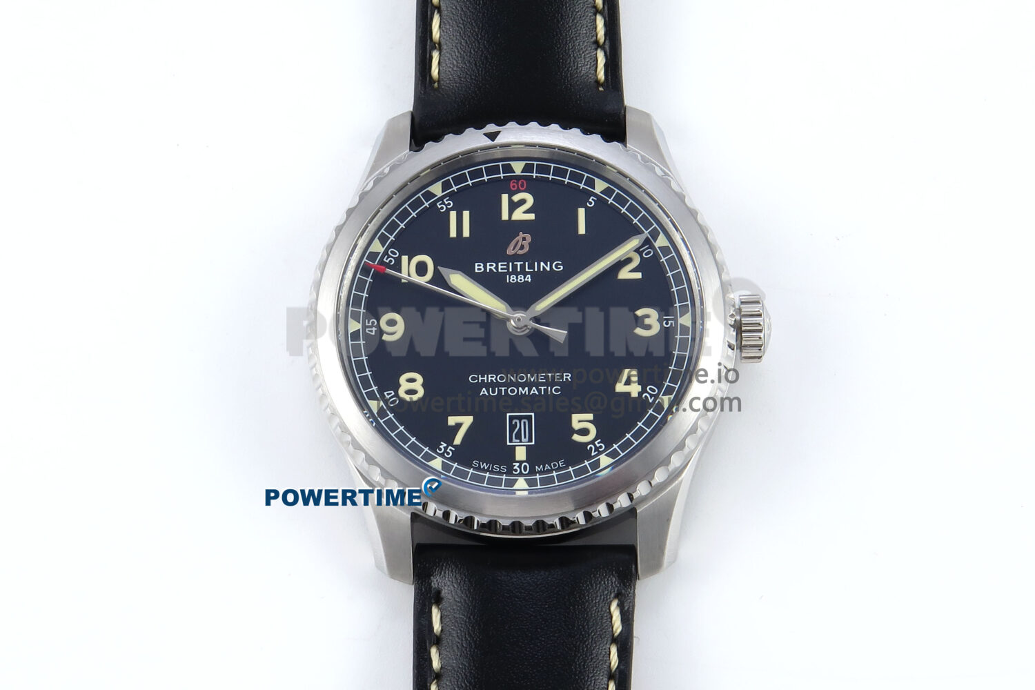 Navitimer 8 Automatic 41mm SS TF 1:1 Best Edition Black Dial on Black Leather Strap A2824 - Image 1