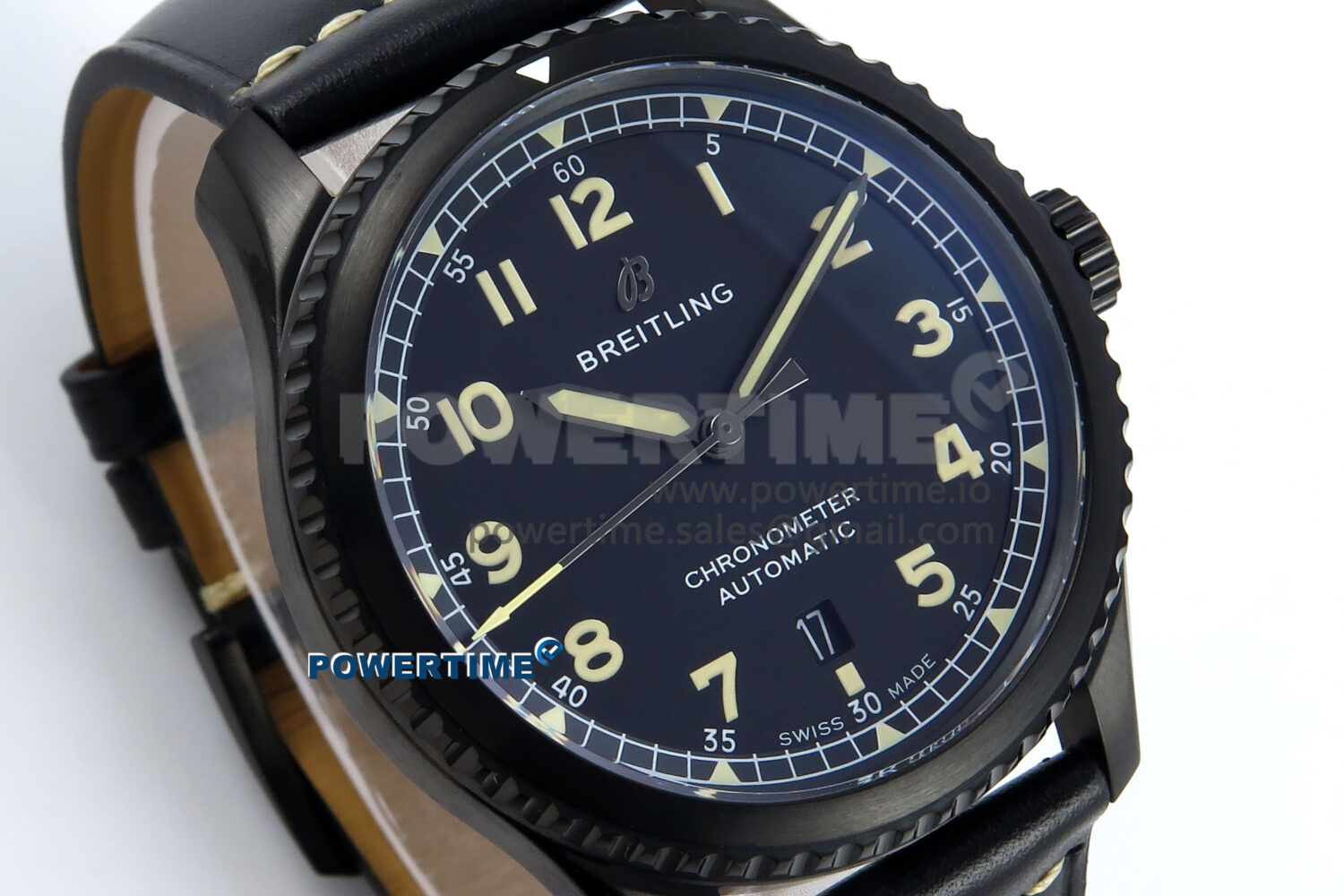Navitimer 8 Automatic 41mm PVD TF 1:1 Best Edition Black Dial on Black Leather Strap A2824 - Image 2