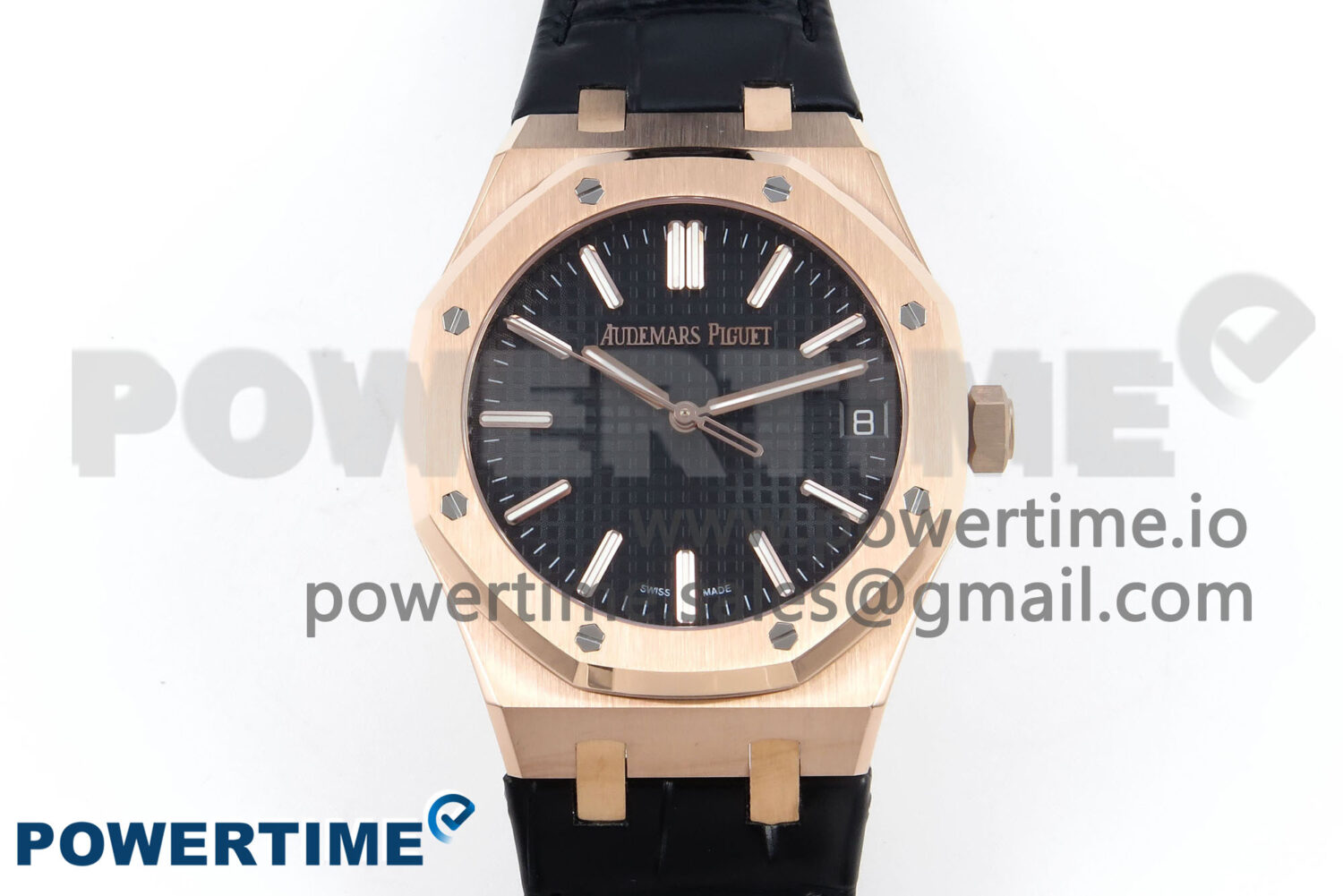 Royal Oak 15510 RG APSF 1:1 Best Edition Black Dial on Black Leather Strap SA4302 Super Clone V2 (SW Dial) - Image 1