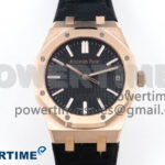 Royal Oak 15510 RG APSF 1:1 Best Edition Black Dial on Black Leather Strap SA4302 Super Clone V2 (SW Dial)
