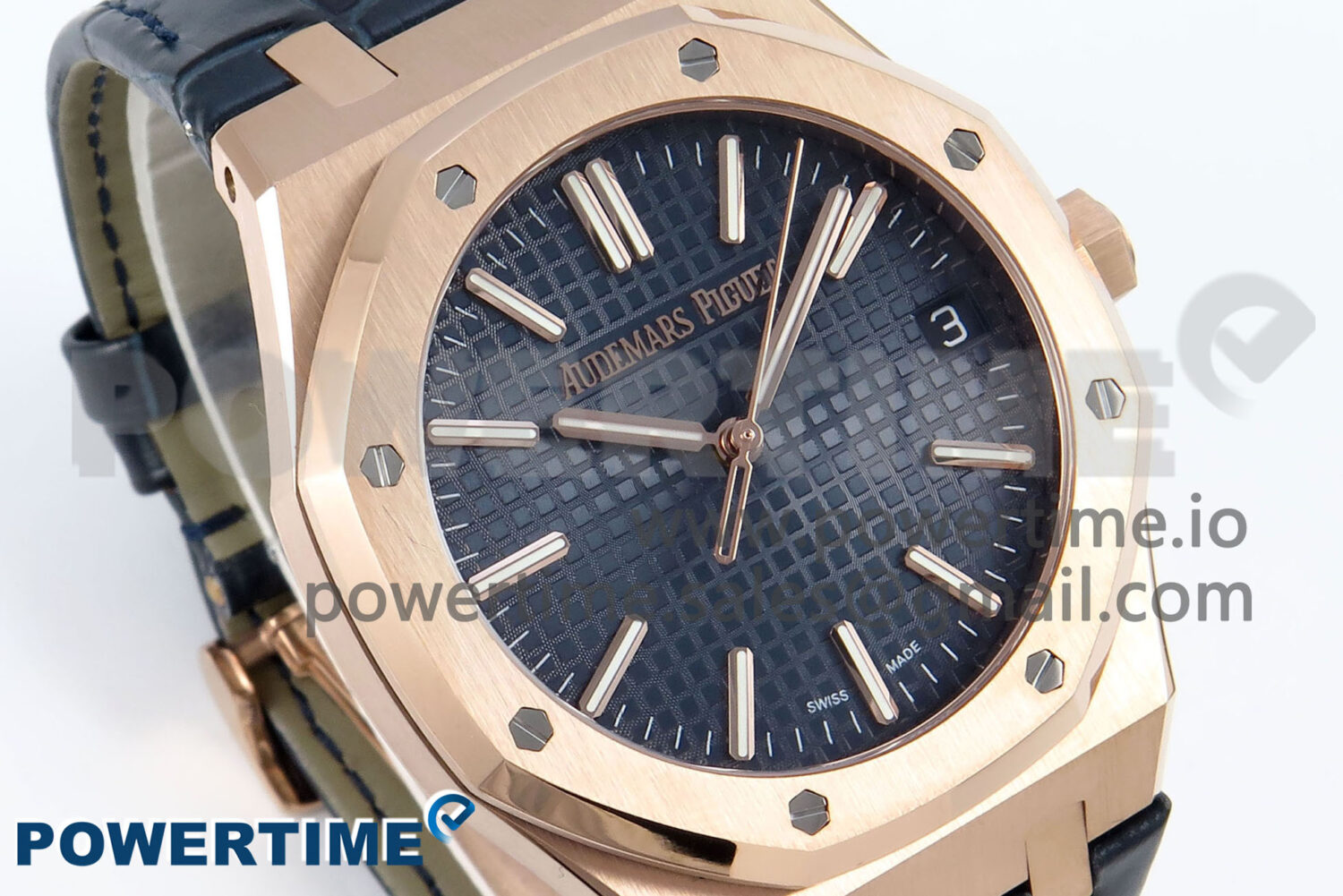 Royal Oak 15510 RG APSF 1:1 Best Edition Blue Dial on Blue Leather Strap SA4302 Super Clone V2 (SW Dial) - Image 2