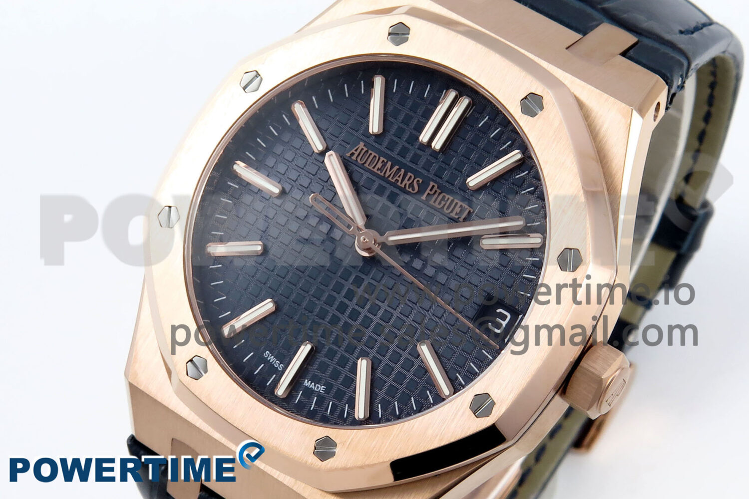Royal Oak 15510 RG APSF 1:1 Best Edition Blue Dial on Blue Leather Strap SA4302 Super Clone V2 (SW Dial) - Image 3
