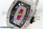 RM07 Ladies SS Diamonds Bezel ZF 1:1 Best Edition Red Diamonds Skeleton Dial on White Rubber Strap CRMA2 Clone - Image 3