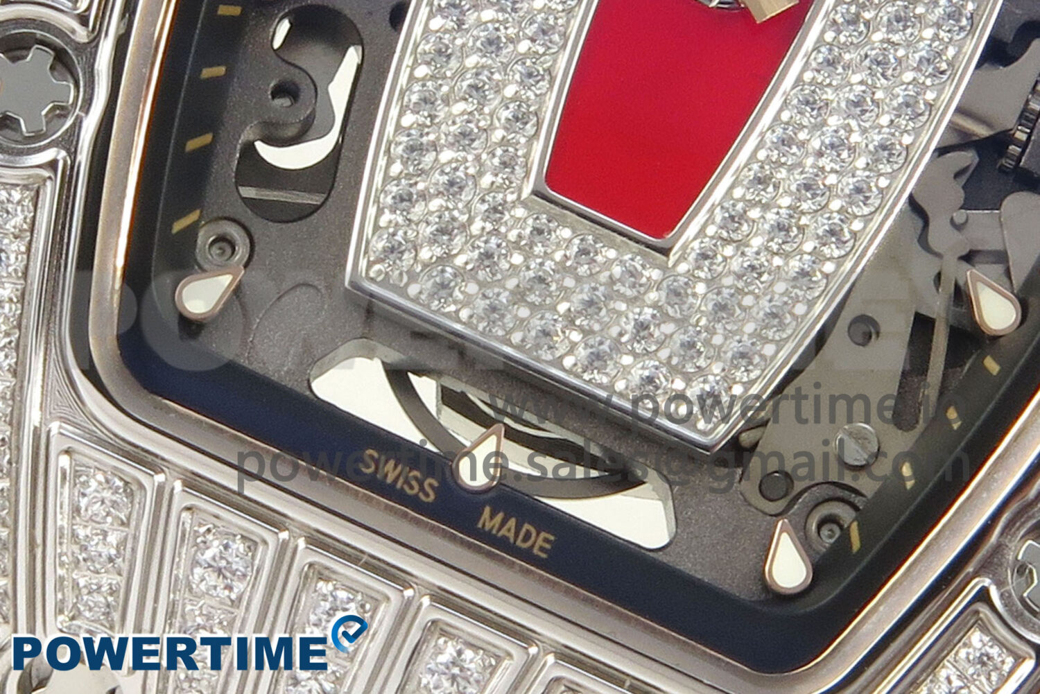 RM07 Ladies SS Diamonds Bezel ZF 1:1 Best Edition Red Diamonds Skeleton Dial on White Rubber Strap CRMA2 Clone - Image 5