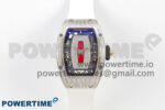 RM07 Ladies SS Diamonds Bezel ZF 1:1 Best Edition Red Diamonds Skeleton Dial on White Rubber Strap CRMA2 Clone