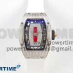 RM07 Ladies SS Diamonds Bezel ZF 1:1 Best Edition Red Diamonds Skeleton Dial on White Rubber Strap CRMA2 Clone