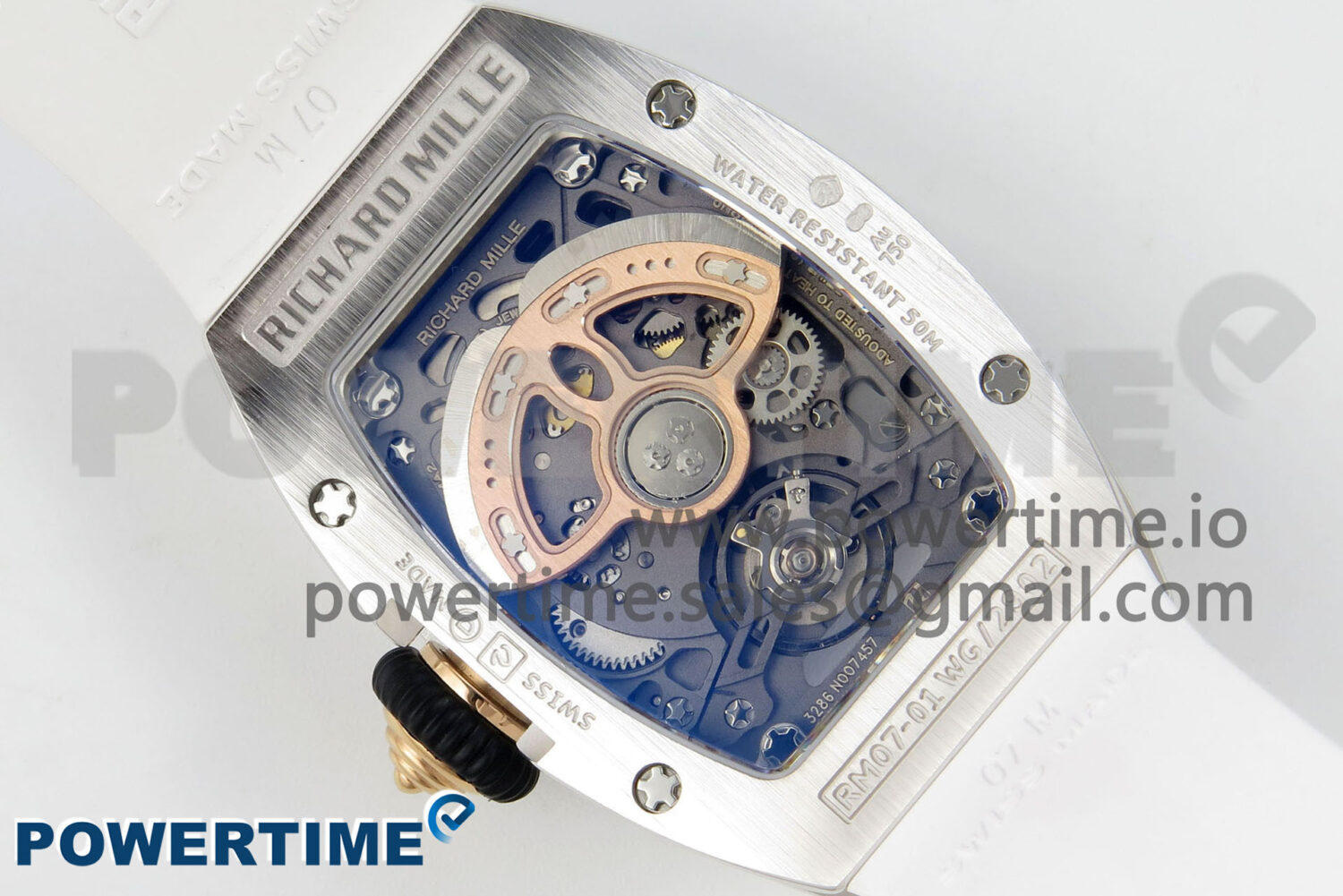 RM07 Ladies SS Diamonds Bezel ZF 1:1 Best Edition Red Diamonds Skeleton Dial on White Rubber Strap CRMA2 Clone - Image 8
