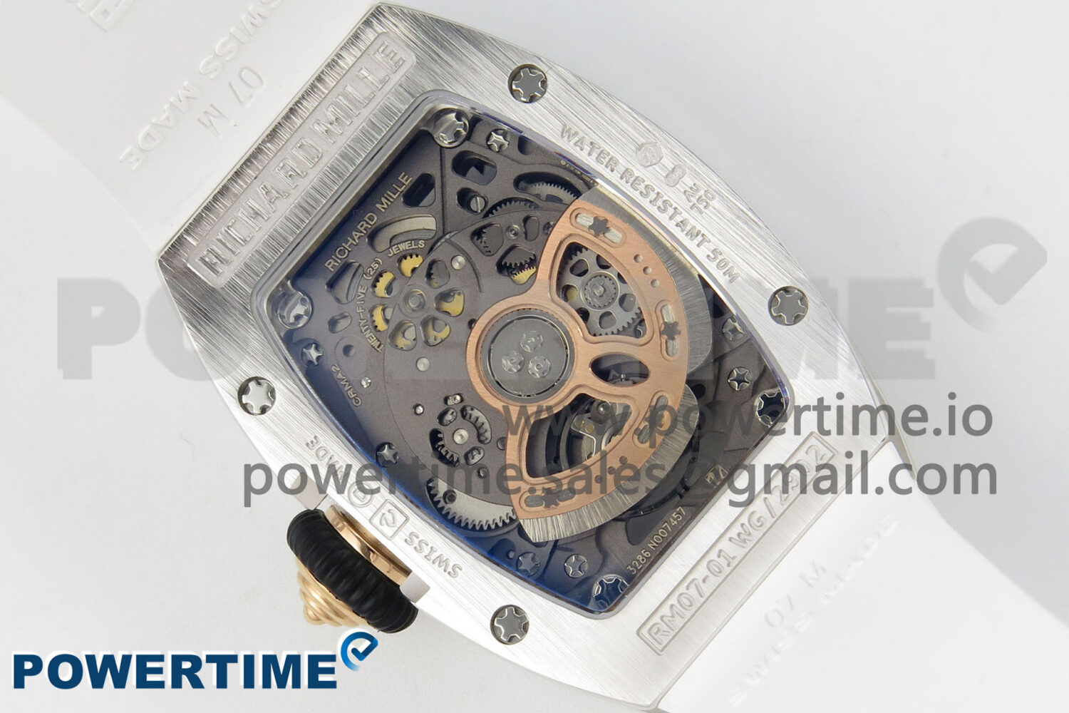 RM07 Ladies SS Diamonds Bezel ZF 1:1 Best Edition Red Diamonds Skeleton Dial on White Rubber Strap CRMA2 Clone - Image 9