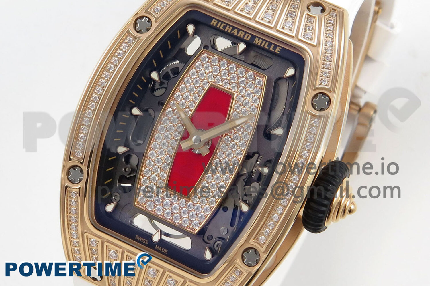 RM07 Ladies RG Diamonds Bezel ZF 1:1 Best Edition Red Diamonds Skeleton Dial on White Rubber Strap CRMA2 Clone - Image 3