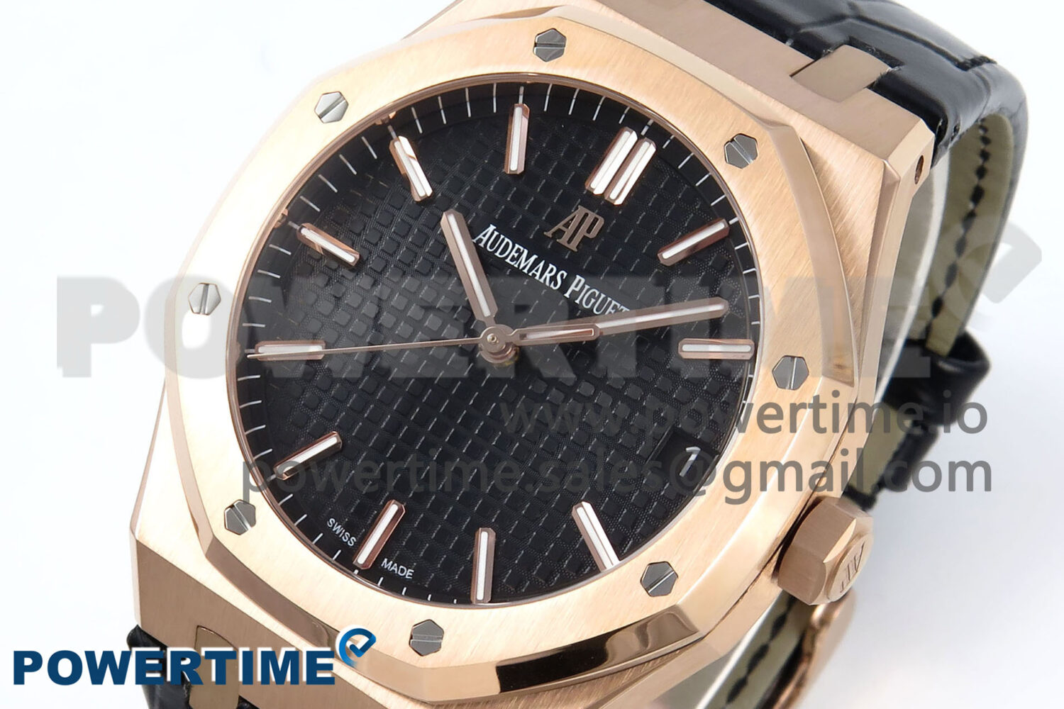 Royal Oak 15500 RG APSF 1:1 Best Edition Black Dial on Black Leather Strap SA4302 Super Clone V2 (SW Dial) - Image 3