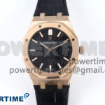 Royal Oak 15500 RG APSF 1:1 Best Edition Black Dial on Black Leather Strap SA4302 Super Clone V2 (SW Dial)