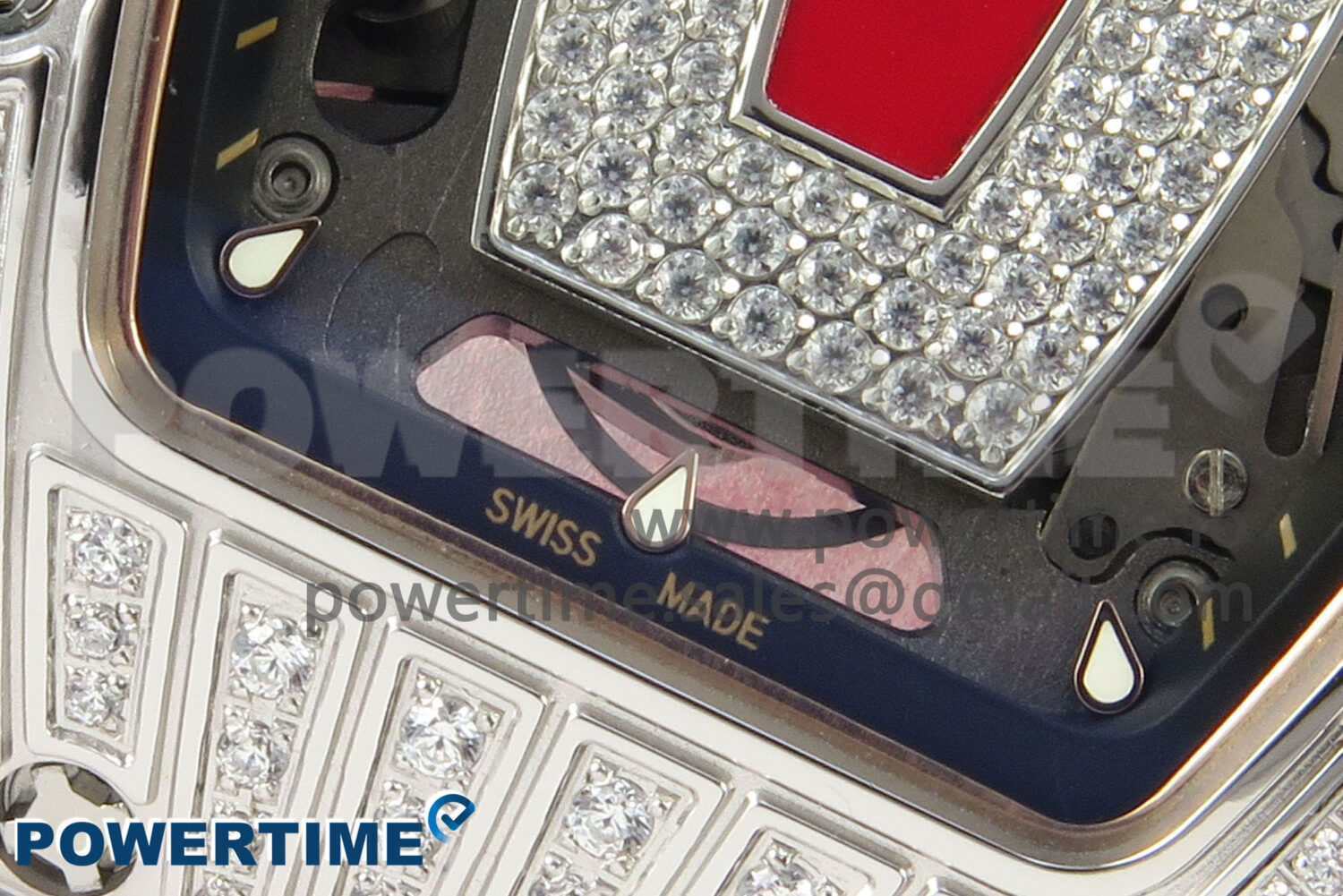 RM07 Ladies SS Diamonds Bezel ZF 1:1 Best Edition Red Diamonds Skeleton Dial on Red Rubber Strap CRMA2 Clone - Image 5