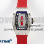 RM07 Ladies SS Diamonds Bezel ZF 1:1 Best Edition Red Diamonds Skeleton Dial on Red Rubber Strap CRMA2 Clone