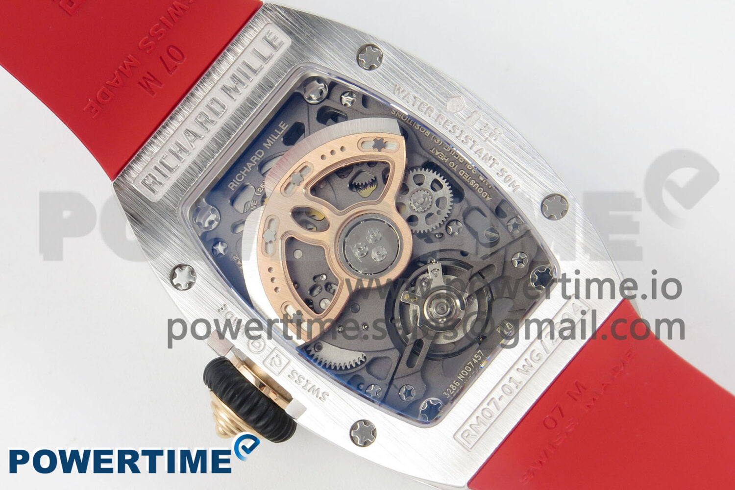 RM07 Ladies SS Diamonds Bezel ZF 1:1 Best Edition Red Diamonds Skeleton Dial on Red Rubber Strap CRMA2 Clone - Image 8