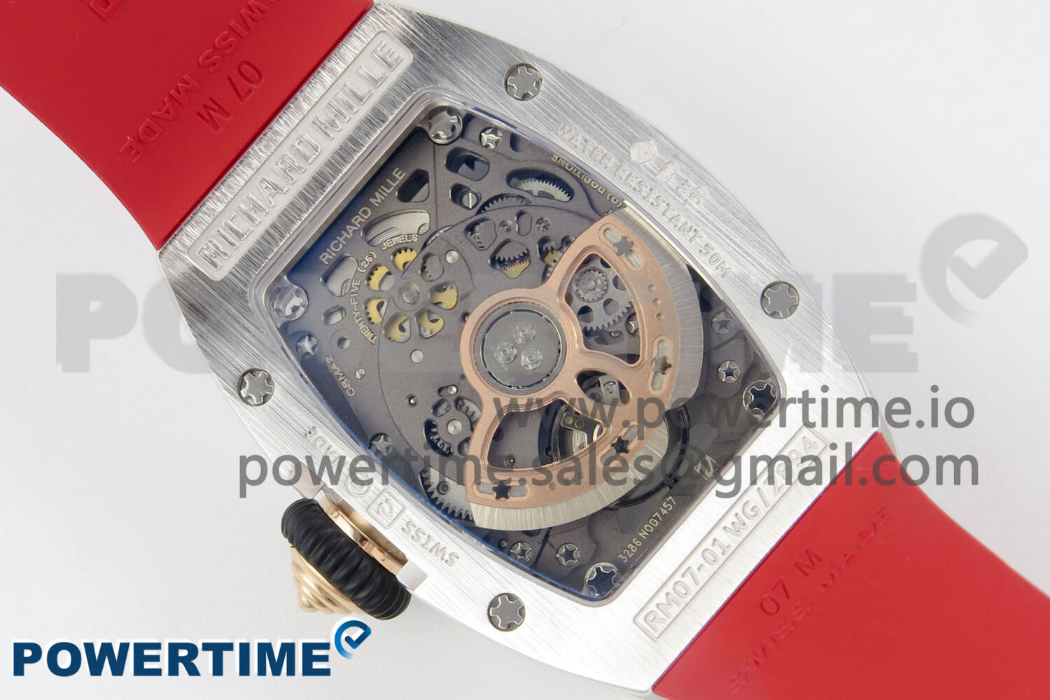 RM07 Ladies SS Diamonds Bezel ZF 1:1 Best Edition Red Diamonds Skeleton Dial on Red Rubber Strap CRMA2 Clone - Image 9