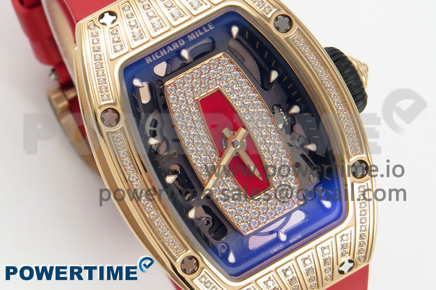 RM07 Ladies RG Diamonds Bezel ZF 1:1 Best Edition Red Diamonds Skeleton Dial on Red Rubber Strap CRMA2 Clone - Image 2