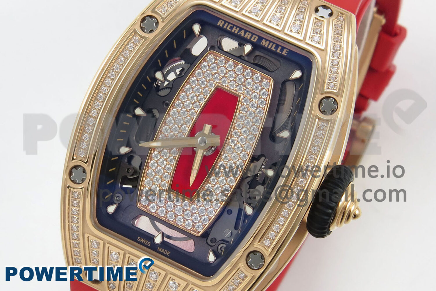 RM07 Ladies RG Diamonds Bezel ZF 1:1 Best Edition Red Diamonds Skeleton Dial on Red Rubber Strap CRMA2 Clone - Image 3