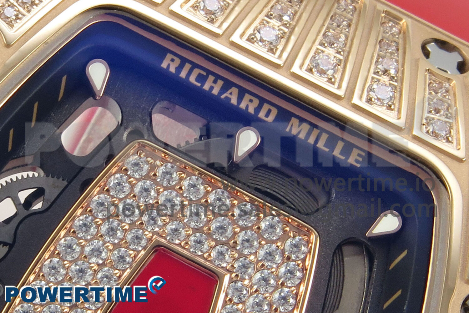 RM07 Ladies RG Diamonds Bezel ZF 1:1 Best Edition Red Diamonds Skeleton Dial on Red Rubber Strap CRMA2 Clone - Image 4