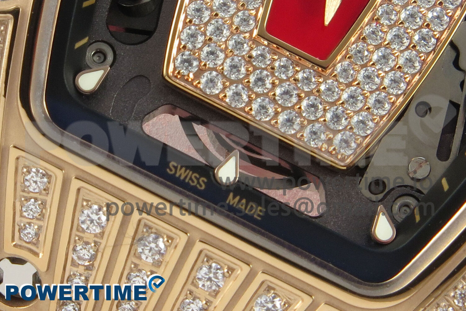 RM07 Ladies RG Diamonds Bezel ZF 1:1 Best Edition Red Diamonds Skeleton Dial on Red Rubber Strap CRMA2 Clone - Image 5