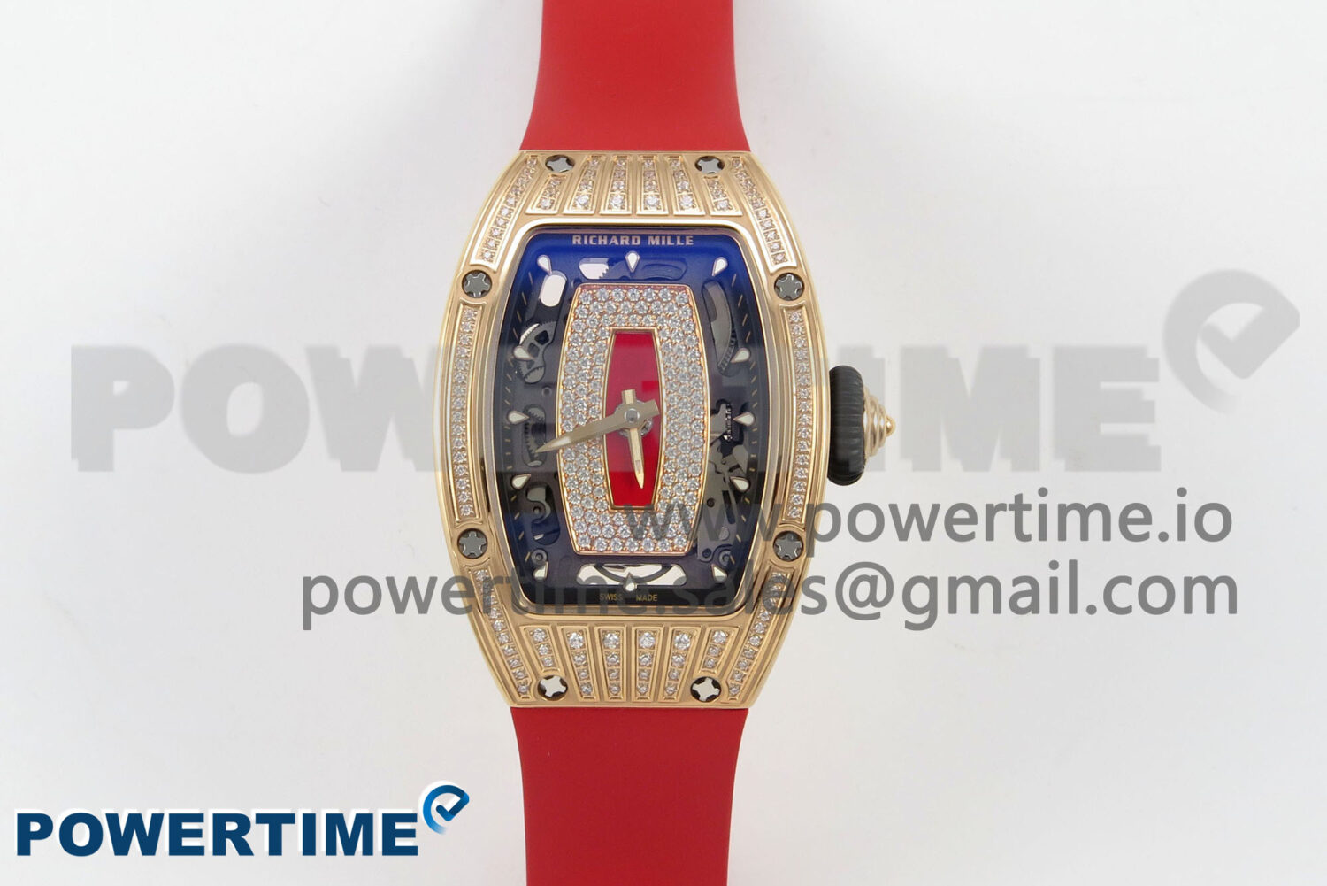 RM07 Ladies RG Diamonds Bezel ZF 1:1 Best Edition Red Diamonds Skeleton Dial on Red Rubber Strap CRMA2 Clone - Image 1