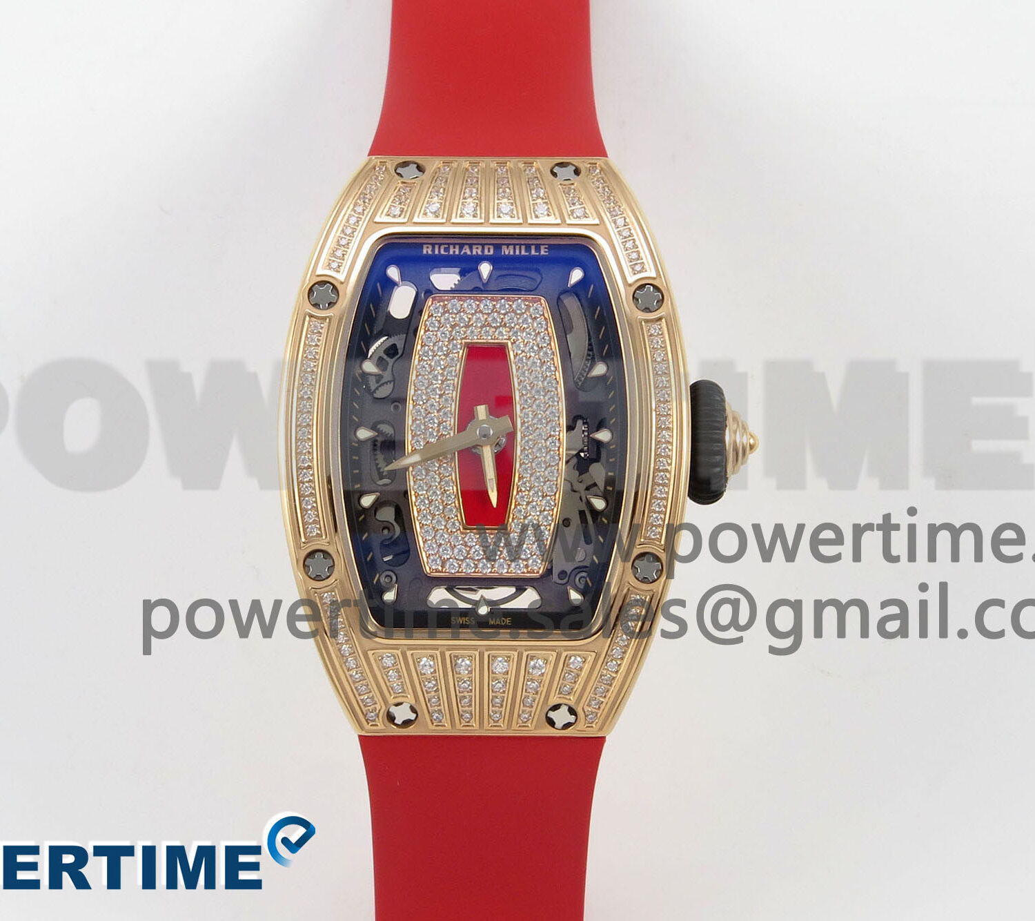 RM07 Ladies RG Diamonds Bezel ZF 1:1 Best Edition Red Diamonds Skeleton Dial on Red Rubber Strap CRMA2 Clone