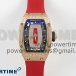 RM07 Ladies RG Diamonds Bezel ZF 1:1 Best Edition Red Diamonds Skeleton Dial on Red Rubber Strap CRMA2 Clone