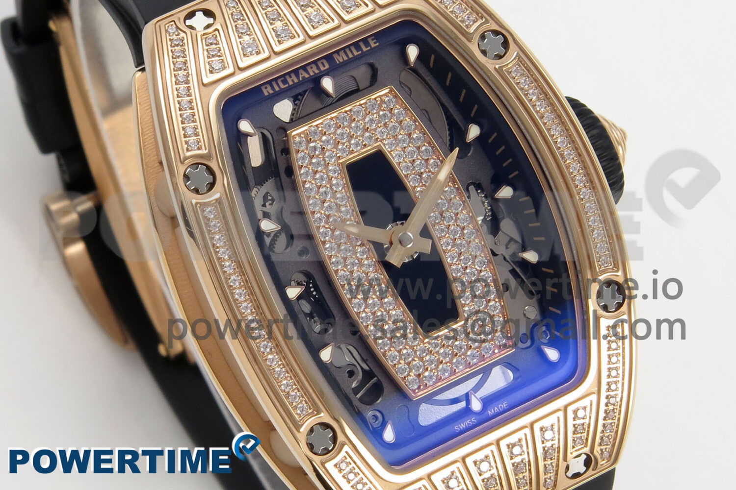 RM07 Ladies Full Diamonds RG ZF 1:1 Best Edition Black Dial on Black Rubber Strap CRMA2 Clone - Image 2