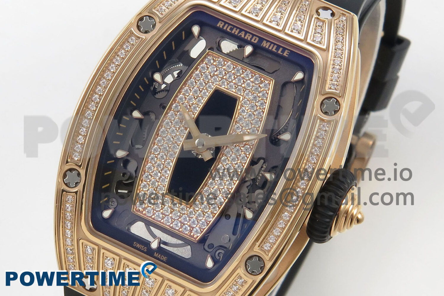 RM07 Ladies Full Diamonds RG ZF 1:1 Best Edition Black Dial on Black Rubber Strap CRMA2 Clone - Image 3