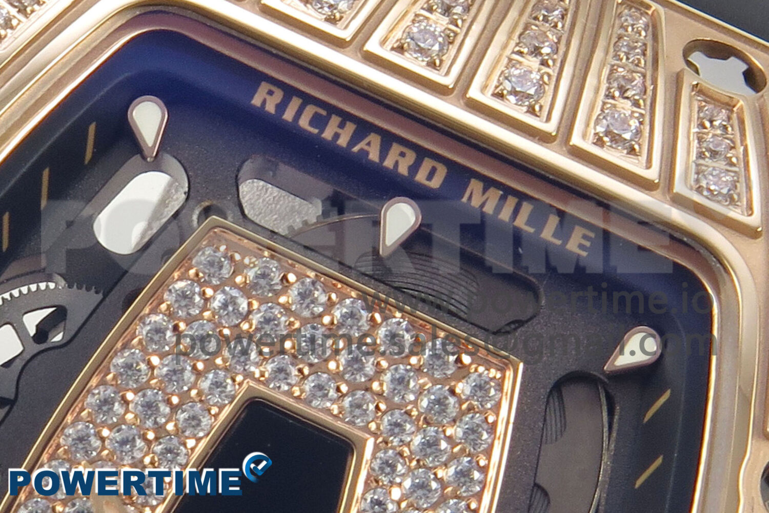 RM07 Ladies Full Diamonds RG ZF 1:1 Best Edition Black Dial on Black Rubber Strap CRMA2 Clone - Image 4