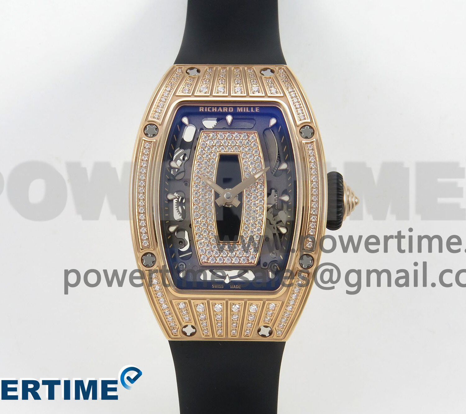 RM07 Ladies Full Diamonds RG ZF 1:1 Best Edition Black Dial on Black Rubber Strap CRMA2 Clone