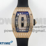 RM07 Ladies Full Diamonds RG ZF 1:1 Best Edition Black Dial on Black Rubber Strap CRMA2 Clone