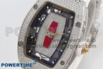 RM07 Ladies Full Diamonds SS ZF 1:1 Best Edition Red Dial on White Rubber Strap CRMA2 Clone - Image 2