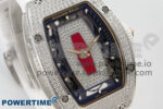 RM07 Ladies Full Diamonds SS ZF 1:1 Best Edition Red Dial on White Rubber Strap CRMA2 Clone - Image 3