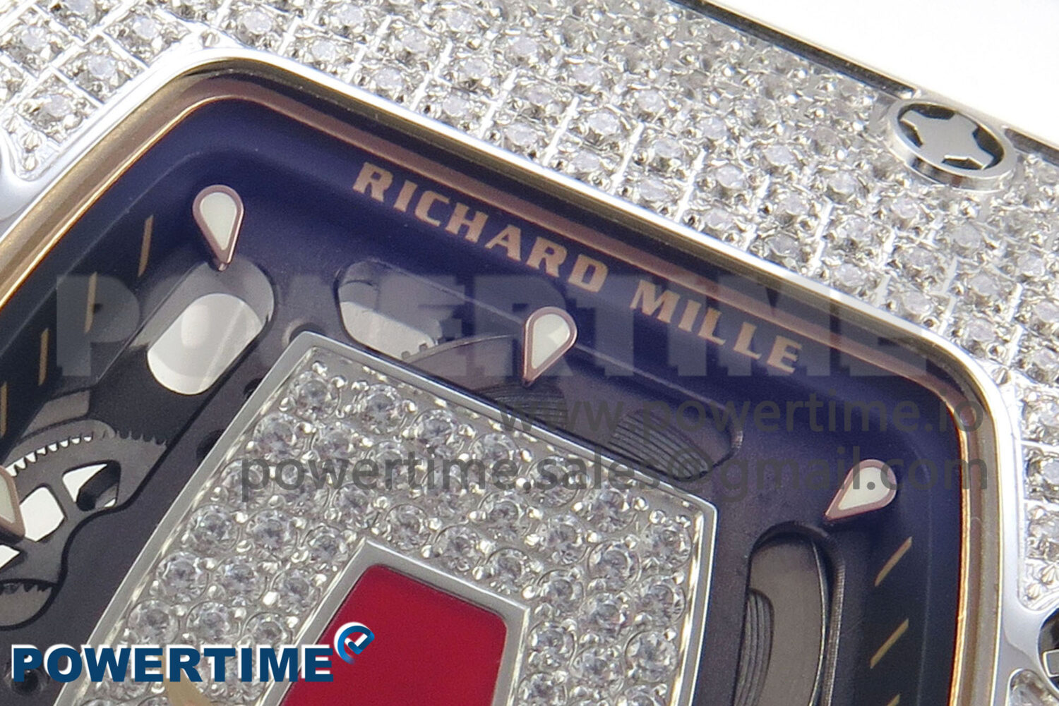 RM07 Ladies Full Diamonds SS ZF 1:1 Best Edition Red Dial on White Rubber Strap CRMA2 Clone - Image 4