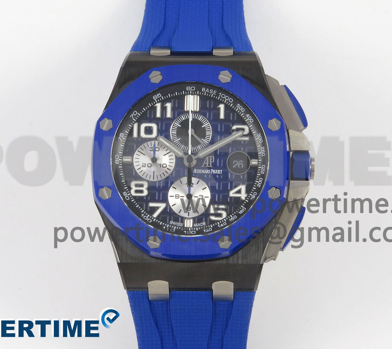 Royal Oak Offshore 44mm Black/Blue Ceramic APJF 1:1 Best Edition Blue Dial on Blue Rubber Strap A3126