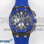 Royal Oak Offshore 44mm Black/Blue Ceramic APJF 1:1 Best Edition Blue Dial on Blue Rubber Strap A3126
