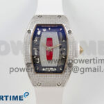 RM07 Ladies Full Diamonds SS ZF 1:1 Best Edition Red Dial on White Rubber Strap CRMA2 Clone