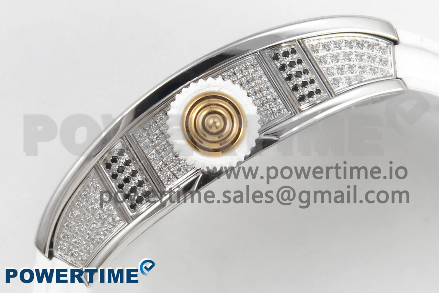 RM07 Ladies Full Diamonds SS ZF 1:1 Best Edition Red Dial on White Rubber Strap CRMA2 Clone - Image 6