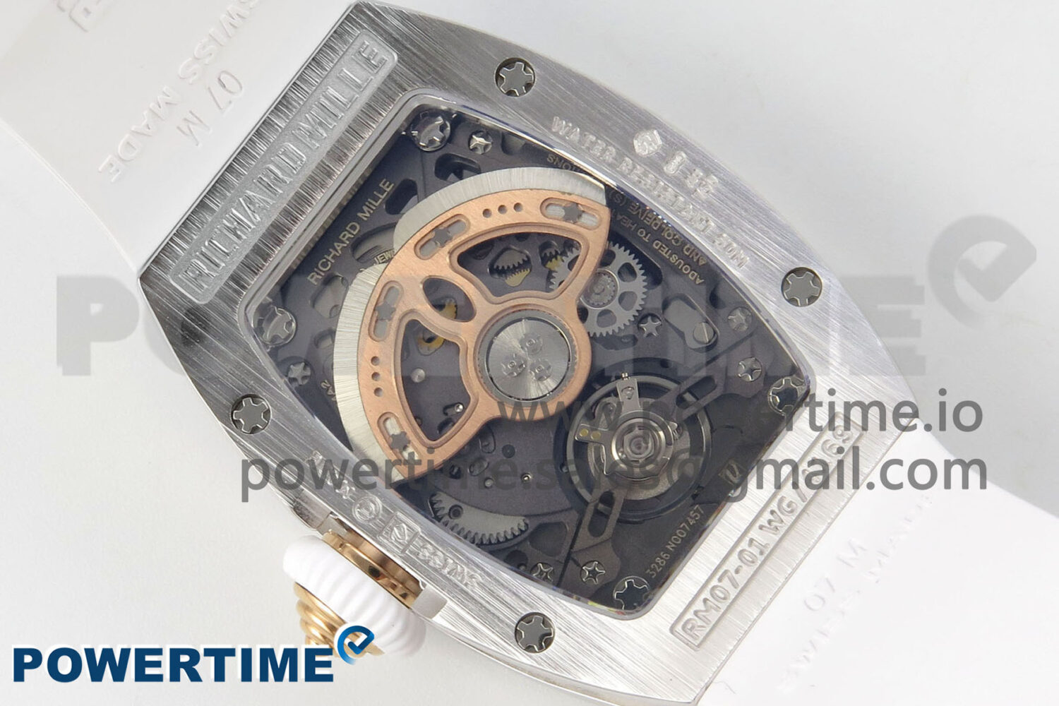 RM07 Ladies Full Diamonds SS ZF 1:1 Best Edition Red Dial on White Rubber Strap CRMA2 Clone - Image 8