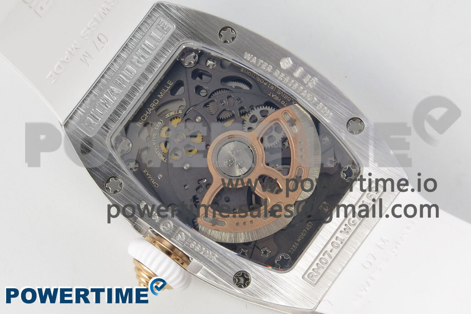 RM07 Ladies Full Diamonds SS ZF 1:1 Best Edition White MOP Dial on White Rubber Strap CRMA2 Clone - Image 9
