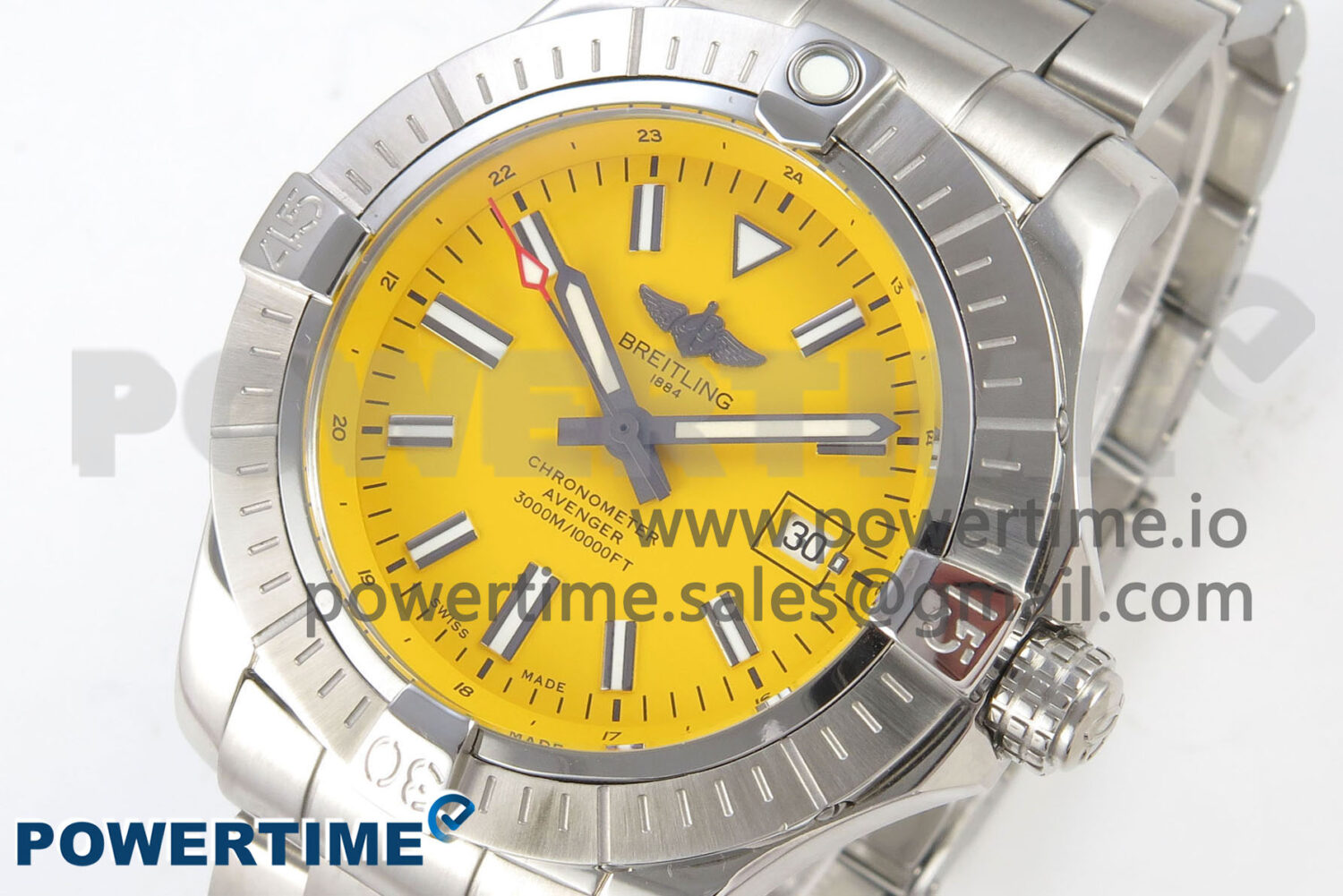 Avenger 43mm SS TF 1:1 Best Edition Yellow Dial on SS Bracelet A2824 V2 - Image 3