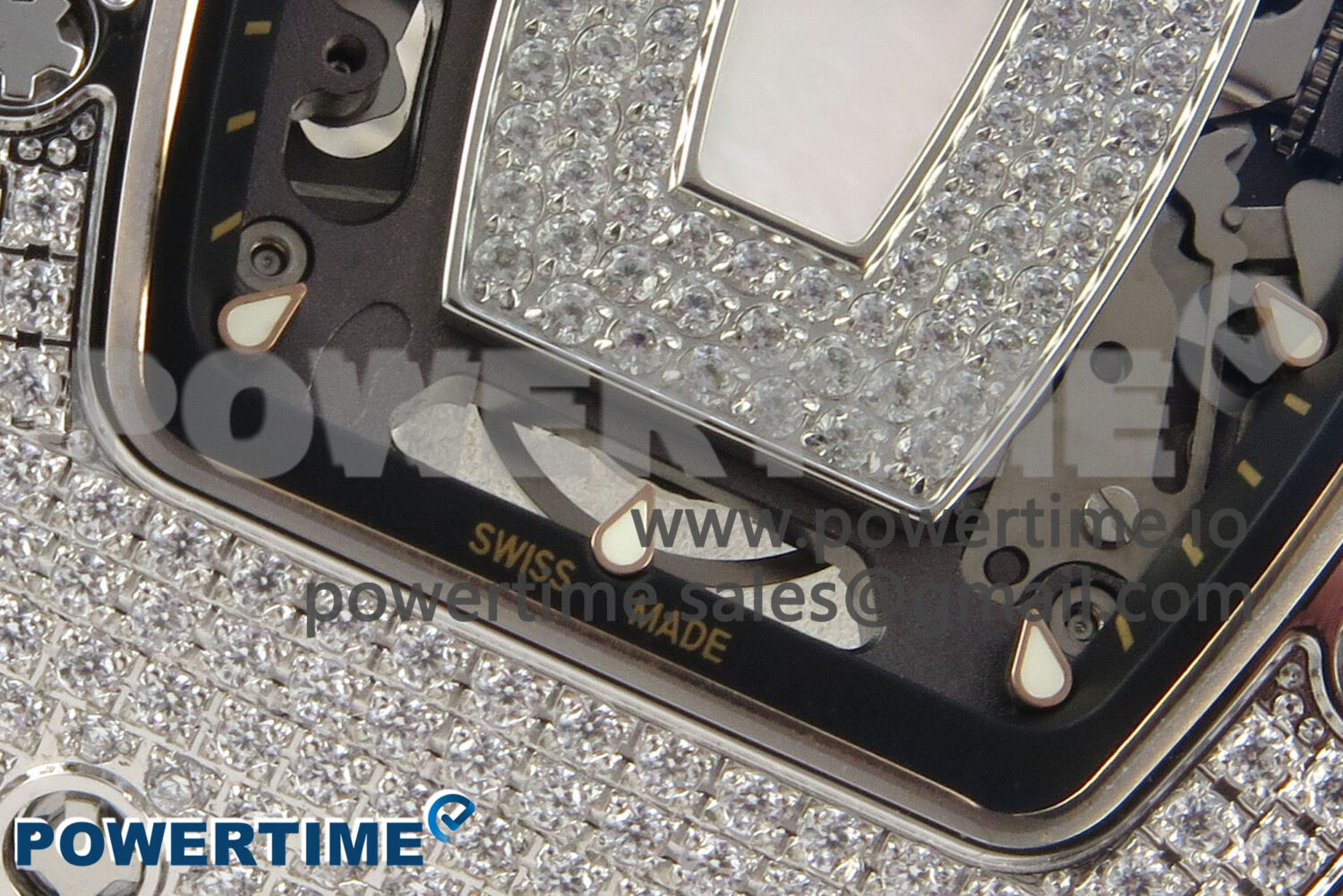 RM07 Ladies Full Diamonds SS ZF 1:1 Best Edition White MOP Dial on White Rubber Strap CRMA2 Clone - Image 5